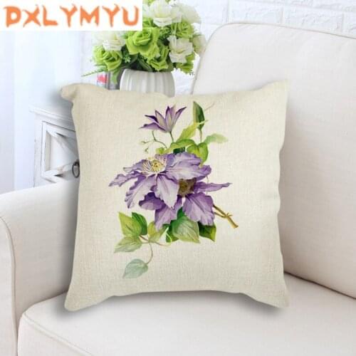 Seat Cushion Cover Watercolor Agapanthus Flower Peony Plants Prints Nordic Throw Pillow Case Sofa Pillow Covers 45x45cm