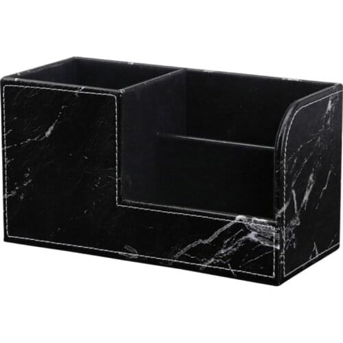 Black Marble Leather Desk Stationery Organizer Pen Pencil Holder Pen Container