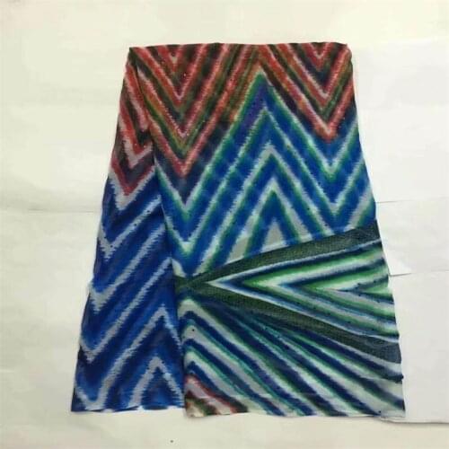 CWE/ High-grade New fashion printed design silk fabric african soft Silk Chiffon Printing lace fabric for dress 5Yards/pc (02172