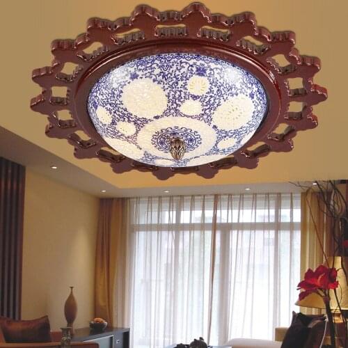 Wooden round ceramic ceiling light living room bedroom study corridor balcony blue /white classica ceiling lamp ZA ZS28