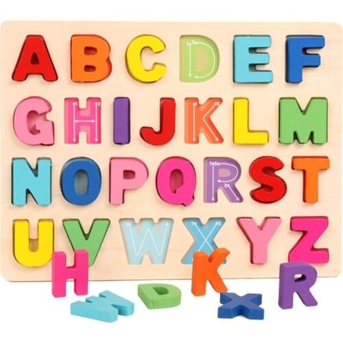 English Alphabet Childrens Educational Toys Wooden 3D Puzzle Alphabet Number Hand Grab Board Jigsaw Puzzle Toddler Gift