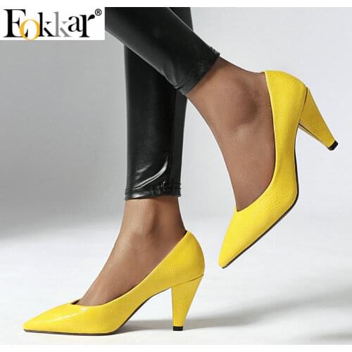 Eokkar 2019 Pointed Toe High Heel Women Pumps Shoes Cone Heel Fashion Casual Women Pumps Ladies Shoes Snakeskin Pumps Size 34-43
