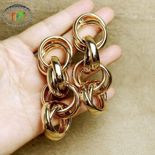 F.J4Z Trend Hyperbole Earrings for Women Stunning Chunky Earrings Fashion Lady Metal Circles Linked Club Jewelry Gifts Dropship
