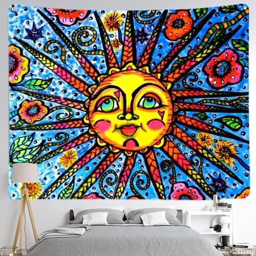 Hippie Art Bees And Sunshine Tapestry Hand Painted Print Cute Child Room Macrame Wall Kawaii Bedroom Cover Chic Bohemian Deco