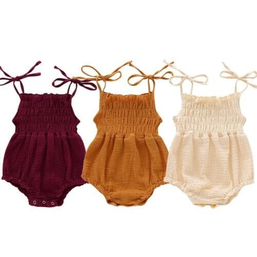 Newborn Baby Girl Cotton Sleeveless Solid Bodysuit Summer Jumpsuit Sunsuit Outfits Clothes