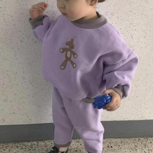 Ins Korean 2021 Autumn Children Clothes For Boys And Girls Winter New Warm Sets 2pcs Cartoon Clothing For Kids Tops+pants Suits