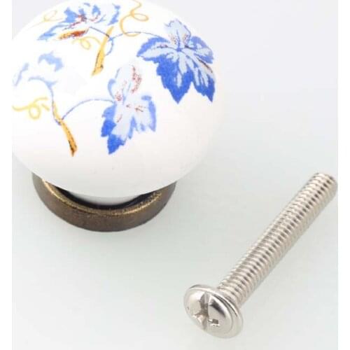28mm white blue leaf ceramic drawer cabinet small knobs bronze dresser door handles knobs
