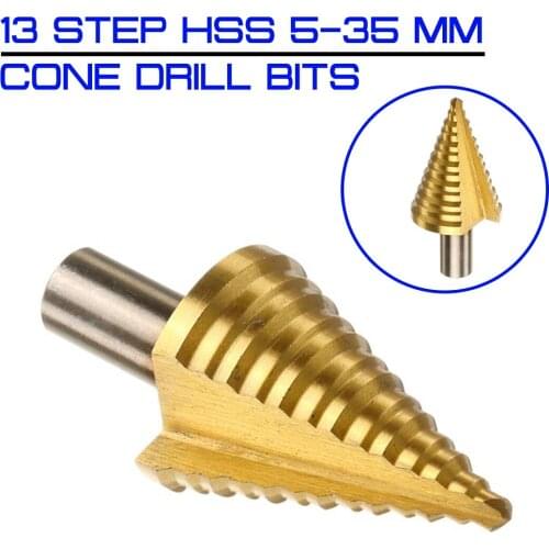 13 Step HSS 5-35 mm Cone Drill Bits Hole Cutter Bit Set Shank Wood Metal Drilling Fluted Edges Step Drill Bit Reamer Triangle