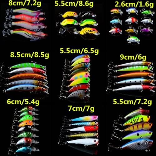 LINGYUE 56pcs/lot Fishing Lures Artificial Make High Quality Fishing Wobblers Set Mixed 9 Models 56 Colors Hard Baits Wholesale