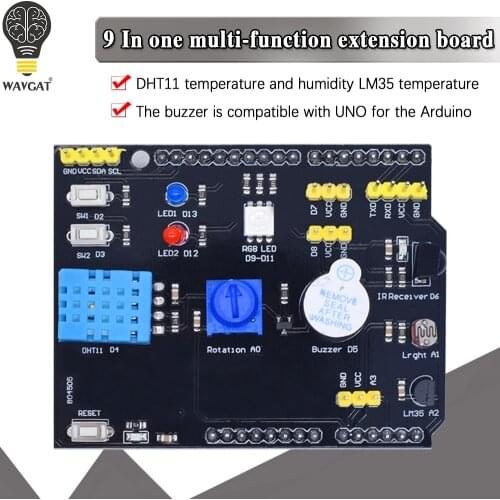 WAVGAT Multifunction Expansion Board DHT11 LM35 Temperature Humidity For Arduino UNO RGB LED IR Receiver Buzzer sensor
