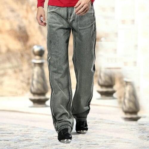 2021 New Mens Brand Jeans High Quality Gray Mens Retro Baggy Jeans Hip Hop Loose Skateboard Denim Clothes Solid color