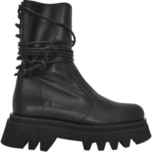 NEW Leather Ankle Boots For Women Motorcycle Black Boots Women Platform Boots Thick Heel Winter Shoes Booties Zapatos Mujer