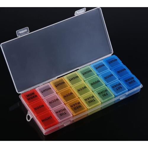 21 Slots 7 Day Weekly Pill Dispenser Box Medicine Tablet Organizer Morning Noon Night Medicine Splitters Case Candy Container