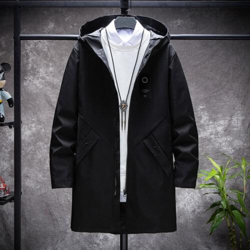 Autumn/Winter New Mens Thin or Thick With Velvet Windbreaker Men Hooded Solid Overcoats Casual Long Trench Coats Male M-4XL