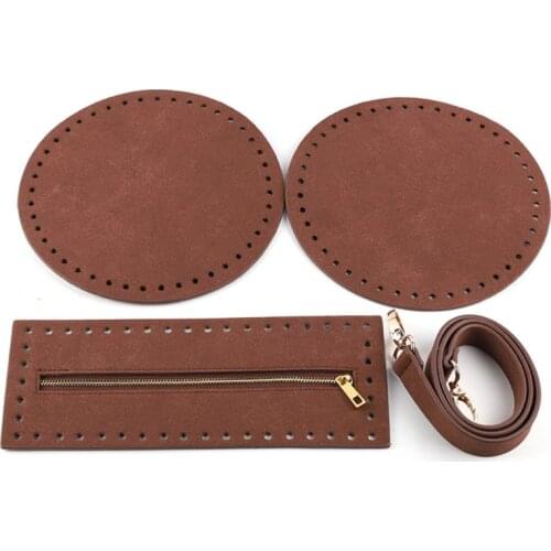 28GD 4Pce/Set Bag Bottom Shaper Base Round Faux Leather Purse Inserts Strap Zipper for DIY Sewing Crochet Shoulder Handbag