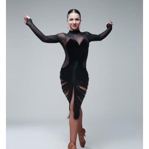 Lady performance dress Women latin dance clothes latin dance dress girls fringe tassel latin dance dresses dancer 0199D6