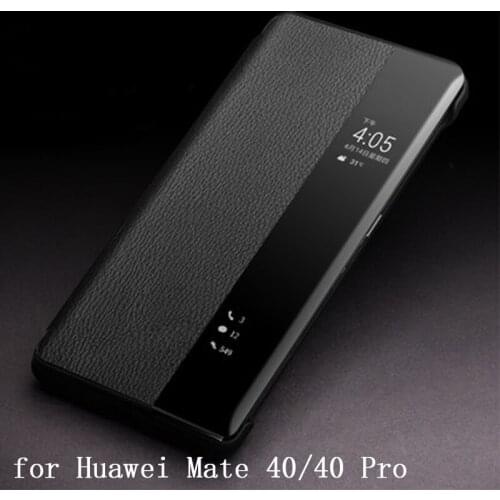 Luxury Genuine Leather Case forHuawei Mate 40/40 Pro Window View Phone Skin Funda forHuawei Mate40pro Business Flip Shell Bag