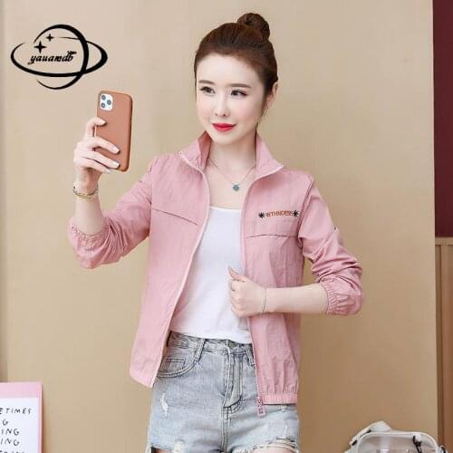 S-2xl Womens Jackets Spring Autumn Female Coats Zipper Turn-Down Collar Thin Sun Protection Ladies Outerwear Top Clothes Hy43