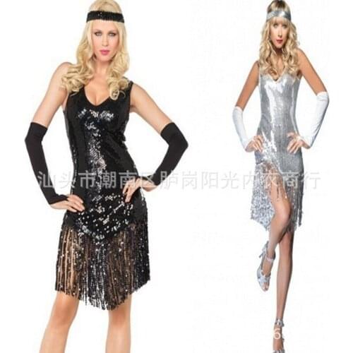 Silver Sexy Shiny Sequins Fringe Backless Latin Dance Skirts Dress,Strage Dress,Performance Wear,free Size