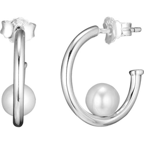 Silver Pearls Hoop Earrings 925 Sterling Silver Jewelry For Woman Make up Fashion Female Earrings Party Jewelry