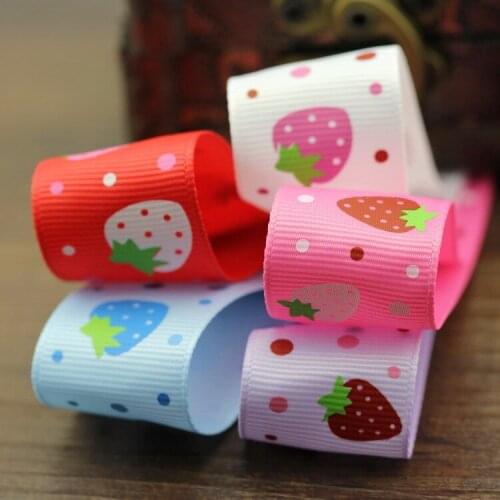 25mm Silk Ribbon Strawberry Polyseter Rib Ribbon Single Face DIY Manual Satin Ribbon Hair accessories grosgrain ribbon 10M/Lot