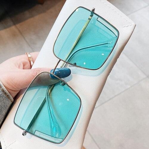 New Fashion Candy Color Green Blue Square Sunglasses For Women Vintage Alloy Yellow Gradient Sun Glasses Female Oversized Shades