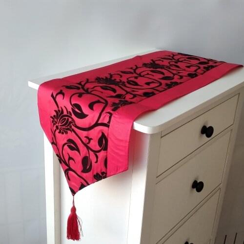 Modern Table Runner European Style Flocking Bed Runner with Painting Flower Home Decorative Table Flag for Wedding Hotel Dinner