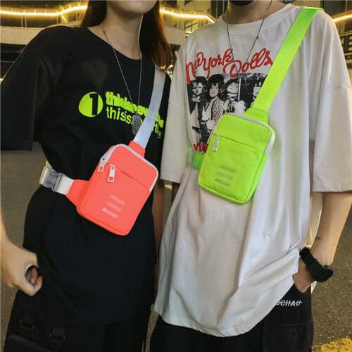 Unisex Neon Green Pink Chest Bag Sports Hip Hop Street Dance All Match Mobile Phone Package Ins Trend Couples Fluorescent Purse