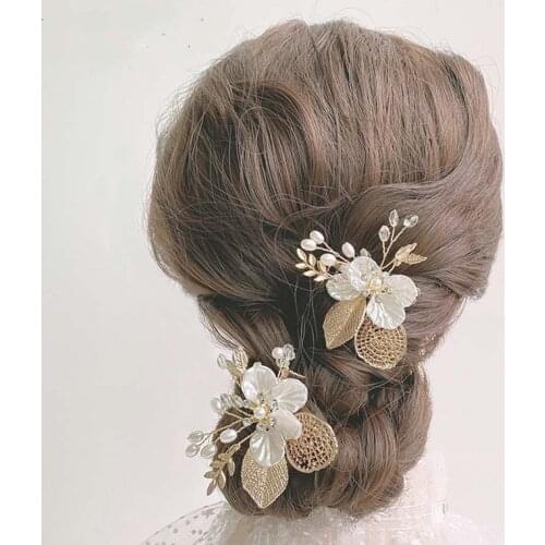 European and American simple style bridal headdress, high-grade alloy floral comb, hand-woven comb