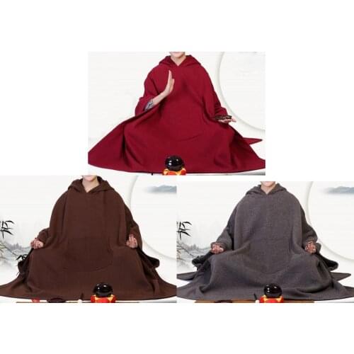 Unisex Autumn&Winter cotton Buddhist meditation Cape shaolin monks robe buddha clothing zen meditation cloak red/coffee/gray