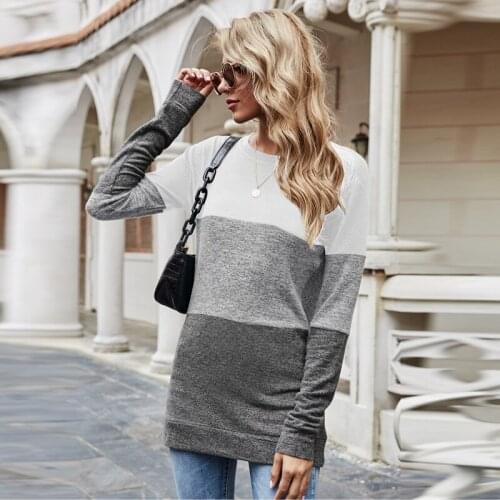 Splicing T Shirt Cotton Soft Tops Tee Woman Long Sleeve Tee Shirt Patchwork O-neck Ladies Tops Stirpe Casual Camiseta Mujer