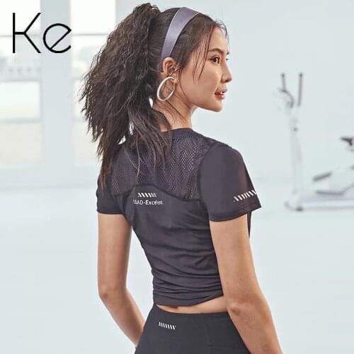 KE womens spring summer short-sleeved sports T-shirt high stretch net fight ladies breathable running sports T-shirt