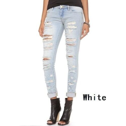 Ladies Jeans Womens Skinny Hole Ripped Jeans Female Baggar Pants Boyfriend Denim Biker Jeans Female Pencil Pants