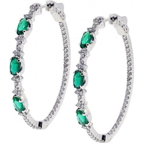 Huitan Vintage Hoop Earrings for Women with Green Cubic Zirconia Bling Bling Earring Beauty Anniversary Gift Female Jewelry 2021