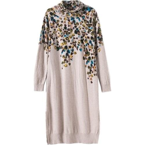 2020 Autumn Winter Womens Dress Korean Long Lazy wind printing Thick Boss Pullover Knit Sweater Dress