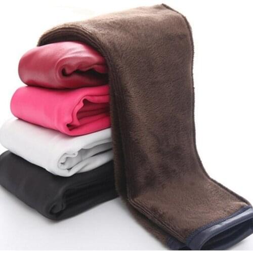 Winter Girls PU Leather Pants Plus Velvet Thick Kids Pencil Pants Children Warm Trousers Fashion Solid Pants