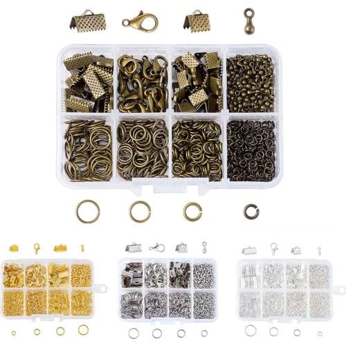 1Box Jewelry Findings 20pcs Alloy Lobster Claw Clasps 45pcs Iron Ribbon Ends 40g Brass Jump Rings10g Alloy Drop End Pieces