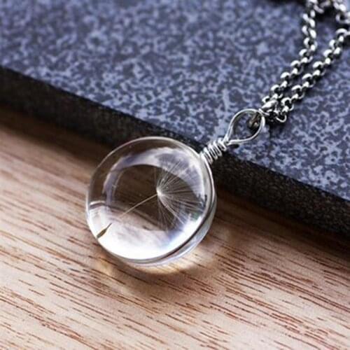 1pc Creative Dandelion Glass Ball Decor Necklace Alloy Flower Pendant Necklace Sweater Chain Jewelry Accessories For Women
