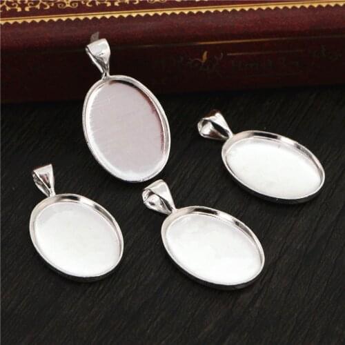 10pcs 13x18mm Inner Size Light Silver Plated Brass Cameo Cabochon Base Setting Charms Pendant necklace findings (D2-62)