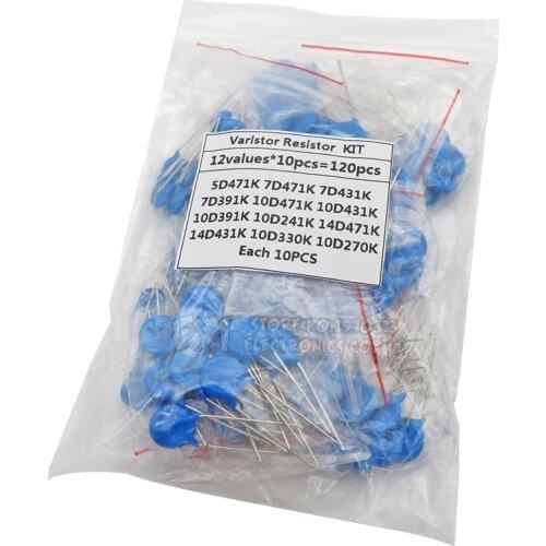 100PCS=12value*10PCS Varistor Resistor Assorted kit 5D471K 7D471K 7D431K 7D391K 10D471K 10D431K 10D391K 14D471K 14D431K 10D241K