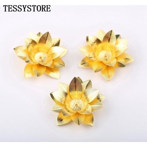 2pcs Alloy Lotus Flower Shape Pendant Multi-style Gold Flower Pendant For Jewelry Making Hairpin Handmade Accessories