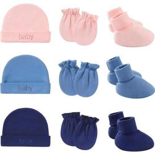 3pcs/Set Infant Cotton Safety Accessory Glove+ Cap +Foot Cover Baby Boys Girls Mittens Newborn Safety Gloves Hats Pure Color
