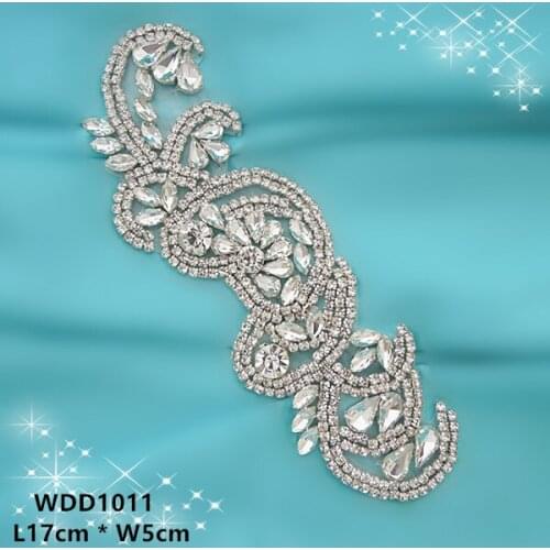 30PCS) Wholesale silver crystal rhinestone applique patch iron on for wedding dress WDD1011
