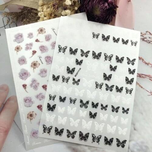 3D Nail Sticker Flower and Butterfly Design DIY Tips Nail Art Ornament Packaging Self Adhesive Transfer Decal Slider