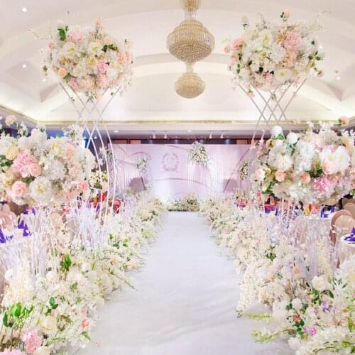 4 PCS Flower Vase Floor Vases Column Stand Metal Road Lead Wedding Centerpiece Geometric Pot Table Rack For Home Event Decor