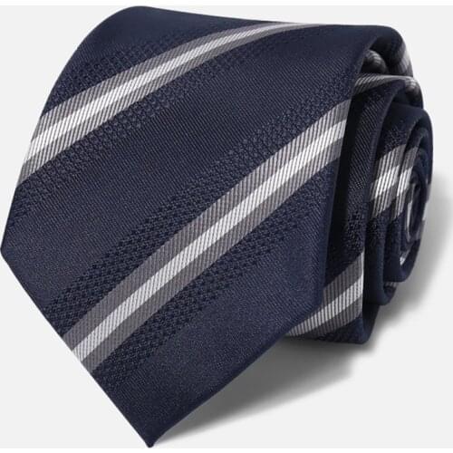2021 Brand New Navy Blue Striped Business Tie For Men High Quality Fashion Formal Suit 8CM Wide Necktie Party Work Gift Box