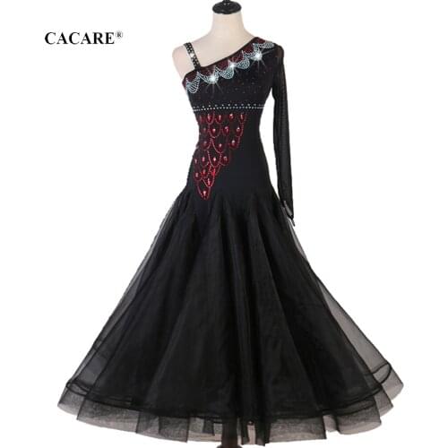 CACARE Ballroom Dance Competition Dresses Tango Waltz Dress Flamenco Standard Dance Dresses D0721 Mesh Sleeve Big Sheer Hem