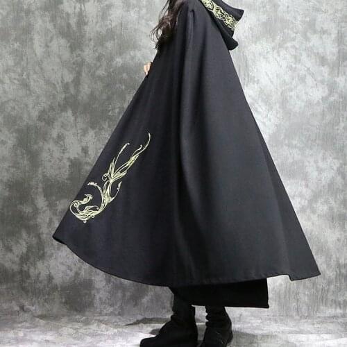 Black Chinese Tunic China Robe Hooded Cape Femme Poncho Meditation Traditional Chinese Clothing Halloween Chinese Cloak KK2752