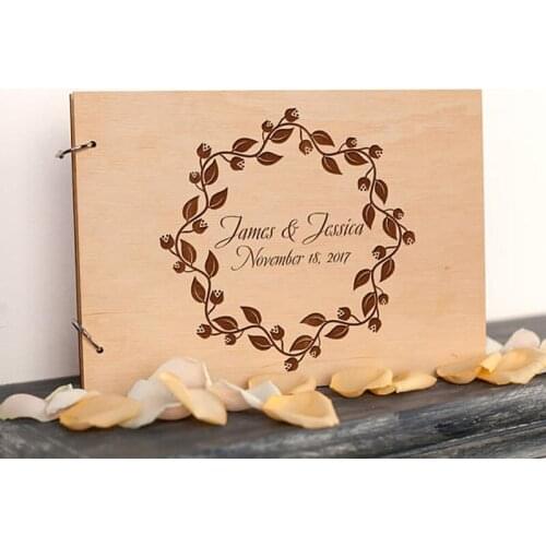 Personalized Wreath Wedding Guest Book Alternatives Wood Guestbook for Wedding Guest Sign Album A4 Rustic Engraved Guestbook