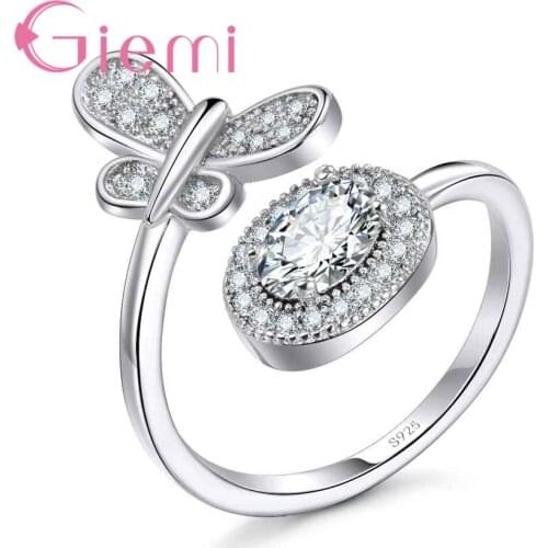 Mothers Day Gift Authentic 100% 925 Sterling Silver Ring Love Butterfly Original Wedding Jewelry Resizable Bague